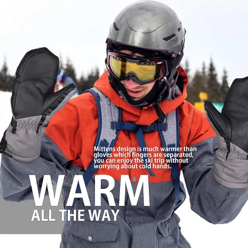 Vista 3 de Guantes de esquí impermeables para hombres y mujeres, cálidos guantes de nieve Thinsulate de invierno 3M para clima frío, snowboard, motos de nieve