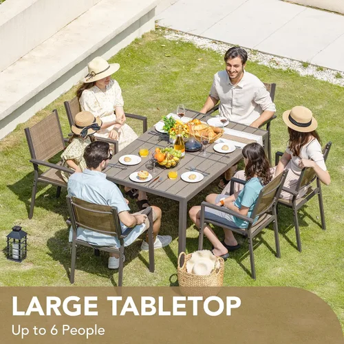 Vista 8 de Devoko Juego de comedor para patio, 7 piezas, muebles de exterior con mesa rectangular y 6 sillas apilables, juego de conversación familiar