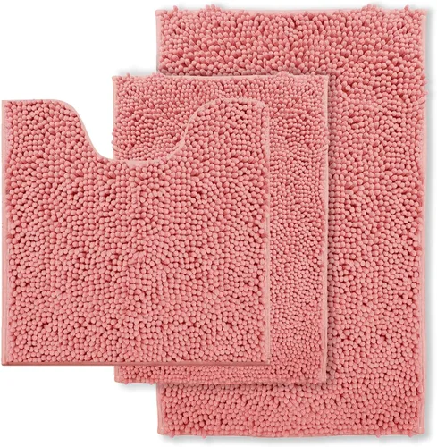Vista 20 de Juego de 3 alfombras de baño antideslizantes de 3 piezas, alfombra de baño ultra suave, alfombra de baño absorbente y peluda, juego perfecto