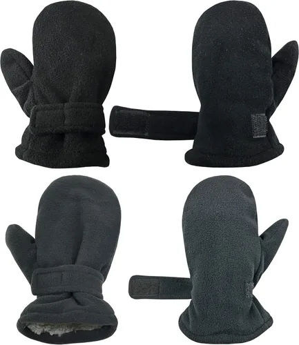 Vista 13 de N'Ice Caps Baby Toddler Mittens Kids 2 Pair Pack Fleece Warm Sherpa Lined Negro + Gris