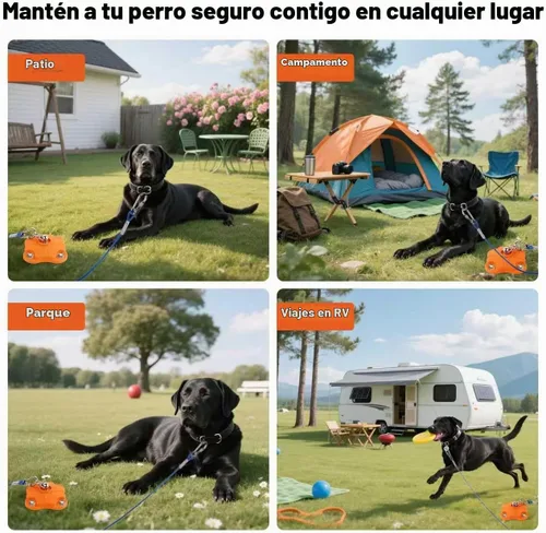 Vista 6 de Estaca de perro resistente para exterior, patio y camping con cables de 2x20 pies para perros, capacidad de 200 libras, doble giro de 360°, anclaje
