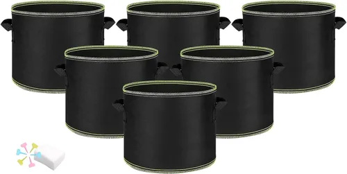 Vista 11 de MEKOLIFE Bolsas de cultivo de 5 galones, paquete de 3 unidades, bolsas de tela no tejida gruesa con asas para plantar verduras, flores, papas