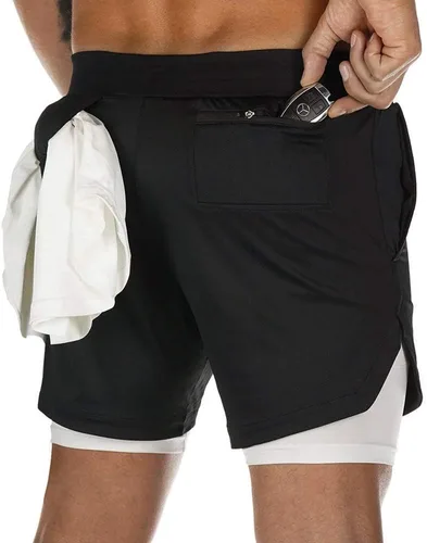 Vista 2 de Surenow - Pantalones cortos de correr para hombre, pantalones cortos 2 en 1 para entrenamiento, de 7 pulgadas, para yoga, deportes al aire libre