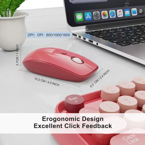 Vista 4 de Combo de teclado y ratón inalámbricos, teclado de máquina de escribir inalámbrico de tamaño completo de 2.4 GHz con teclas redondas para Windows