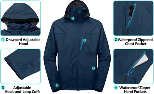 Vista 4 de Little Donkey Andy Chaqueta impermeable para hombre, ligera, con capucha, para senderismo, golf, viajes, pesca