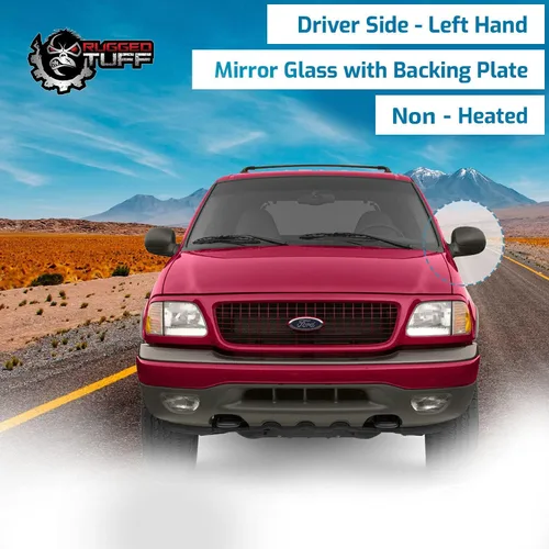 Vista 5 de Espejo lateral del conductor de cristal para Ford F150 1997-2003, 1997-1999 F250, 1997-2002 Expedition Espejo izquierdo sin calefacción con placa