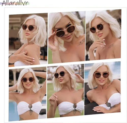 Vista 2 de Allarallvr Gafas de sol redondas hexagonales de moda para mujer diseño inspirado en la moda gafas de sol de sol AR82001