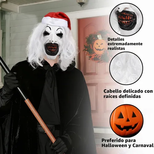 Vista 3 de Halloween Art - Máscara de payaso, disfraz de asesino de terror, máscara de silicona blanca de cara completa