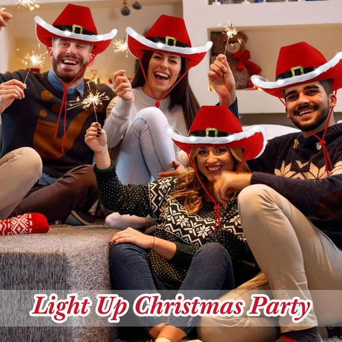 Vista 4 de Suhine Light up Santa Claus Cowboy Hats Christmas LED Flashing Cowgirl Hat Bulk with Lights for Women Men Xmas Cowboy Decor