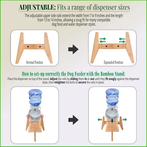 Vista 3 de Soporte para dispensadores de alimentos de agua para perros, adecuado para razas medianas, soporte de bambú para comederos automáticos elevados