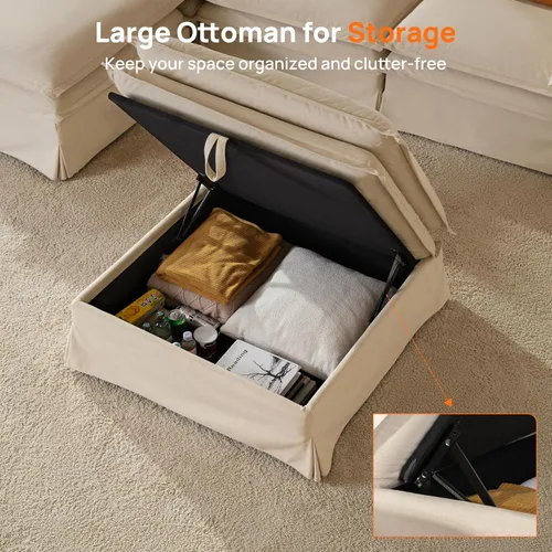 Vista 6 de Sofá modular lavable de gran tamaño de 89 pulgadas, sofá nube con funda totalmente extraíble, sofás seccionales para sala de estar, tela
