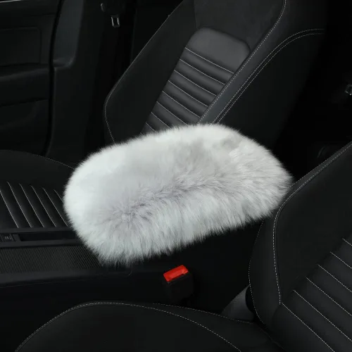 Vista 8 de IRIWOOL - Funda de reposabrazos de piel de oveja, cubierta de reposabrazos de auto, cojín suave de consola para coche, cubierta de consola central