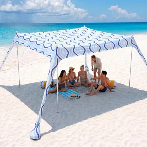 Vista 11 de Sekey Cabaña de playa de 8 x 8 pies - Toldo de playa UPF 50+ de fácil (Classic Stripe)