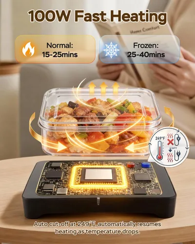 Vista 2 de Horno portátil, lonchera eléctrica de 100 W, calentador de alimentos, 3 en 1 12 V/24 V/110 V, lonchera térmica para automóvil, camión, oficina