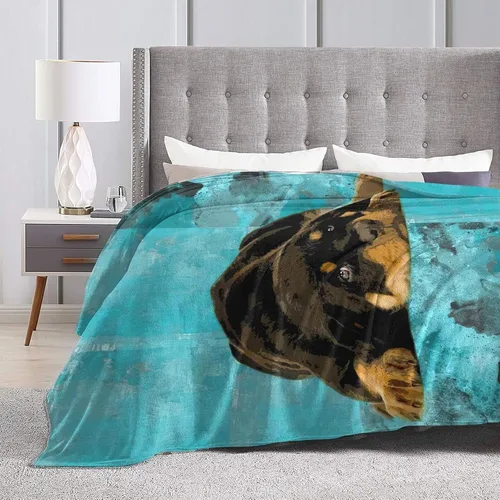 Vista 4 de HAZIMCS Manta de franela de felpa de vellón, bonito diseño de animales perezosos de granja y cachorros Rottweiler para sillón reclinable