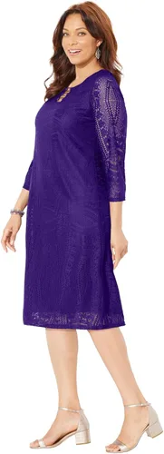 Vista 4 de Catherines Vestido de encaje de ganchillo con cuello de anillo pequeño para mujer en talla grande