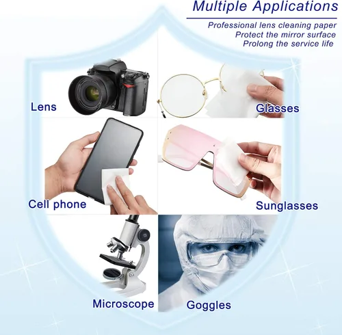 Vista 6 de 1000 piezas de papel de limpieza de lentes de tejido a granel para lentes de cámara, microscopios, pantallas de computadora, lupas, gafas, 20