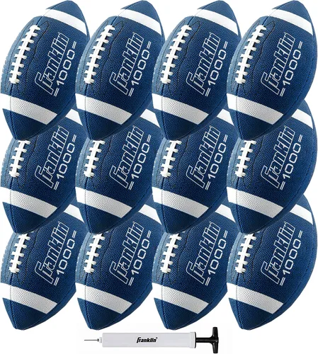 Vista 12 de Franklin Sports Youth + Adult Footballs - Extra Grip 1000 Official Size, Junior + Pee Wee Kids - 1 + 12 Packs Negro/Óptico