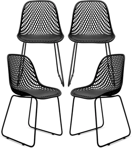 Vista 12 de Juego de 2 sillas de comedor modernas de plástico, sillas estables de cocina para interiores y exteriores con patas de metal para cafeterías