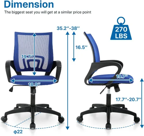 Vista 3 de Silla ergonómica de oficina para el hogar, silla de escritorio de malla con respaldo medio, silla de computadora con soporte lumbar, reposabrazos