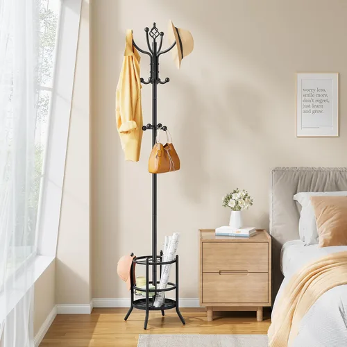 Vista 8 de Perchero con Soporte para Paraguas, Árbol de Abrigos Independiente con 16 Ganchos, Soporte para Perchero para Sala de Estar, Dormitorio, Oficina
