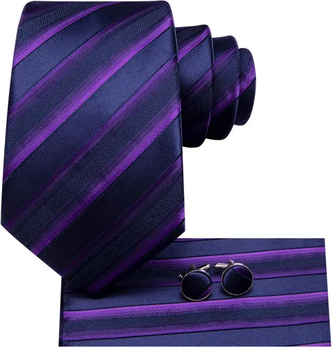 Vista 280 de Hi-Tie Corbatas de seda para hombre, diseño de cachemira a rayas, con bolsillo, gemelos cuadrados, conjunto formal de negocios
