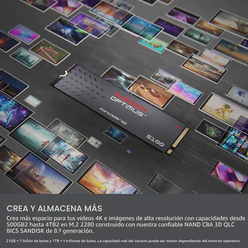 Vista 3 de Sandisk Optimus 5100 SSD NVMe de 2 TB, PCIe 4.0, M.2 2280