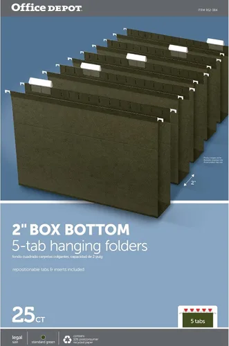 Vista 3 de Office Depot 406090OD - Carpetas colgantes con fondo de caja, 2 pulgadas de expansión, tamaño legal, verde estándar, paquete de 25