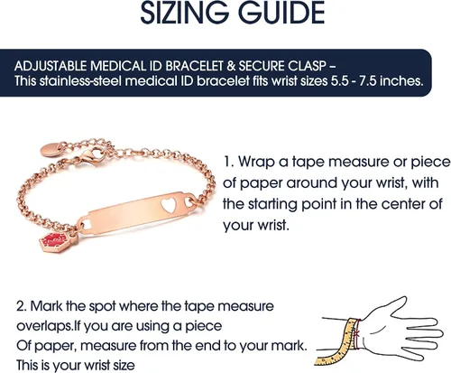 Vista 6 de Divoti Pulsera de identificación de alerta médica simple con cadena Rolo pre-grabada para mujer
