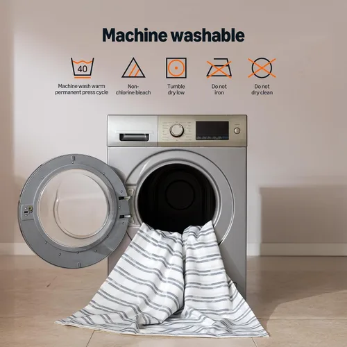 Vista 6 de Amazon Basics Cortina de ducha de tela jacquard geométrica para baño, ligera, impermeable y lavable, 72 pulgadas de ancho x 72 pulgadas de largo