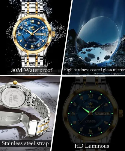 Vista 5 de OLEVS Luxury Gold (Silver) Watches for Men,Men's Stainless Steel Watch with Date,Men's Wrist Watches Waterproof,Classic Dress Watch for Men