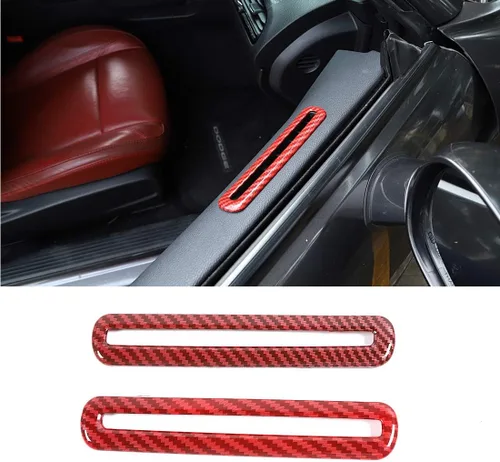 Vista 7 de GZXinWei Cubierta de salida de aire de puerta interior de fibra de carbono para Dodge Challenger 2015-2020 2021 2022 2023 Adhesivo para panel