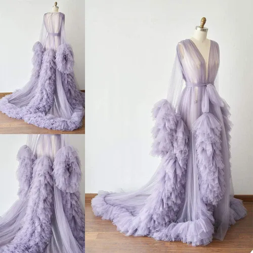 Vista 5 de BATHGOWN Sexy ilusión larga lencería de tul bata camisón bata de baño ropa de dormir bata nupcial bufanda de boda