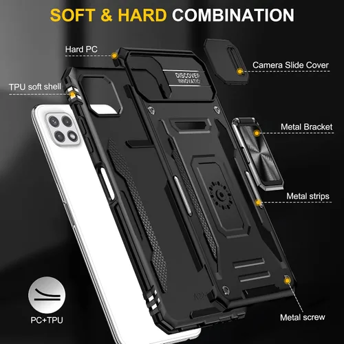 Vista 8 de Asuwish Funda de teléfono para Samsung Galaxy A22 5G/Boost Mobile Celero 5G con protector de pantalla y cubierta deslizante para cámara con soporte