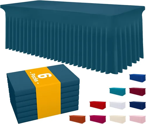 Vista 23 de Smiry Mantel de Spandex Paquete de 6, Mantel Elástico Ajustable Extensible para Mesas Rectangulares de 4 Pies, Cubierta de Mesa Impermeable Lavable
