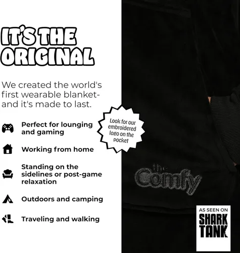 Vista 2 de THE COMFY Original - Manta de forro polar de microfibra con forro sherpa, diseño de gran tamaño con capucha y bolsillo de Shark Tank