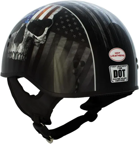 Vista 7 de Hot Leathers HLD1042 Casco de calavera con diseño de bala de guerrero negro brillante avanzado aprobado por DOT