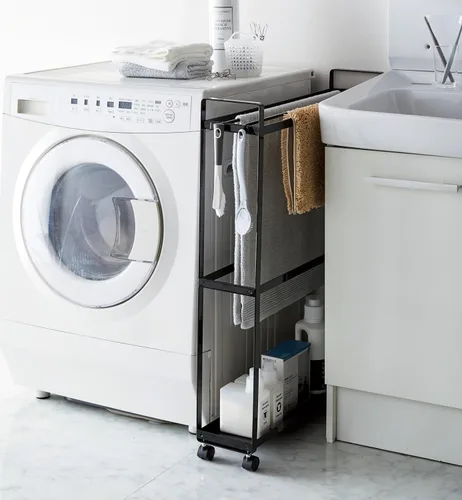 Vista 3 de YAMAZAKI Home Tower - Toallero y carrito de baño, organizador de almacenamiento de baño rodante, 33 pulgadas, acero, capacidad para 4 toallas