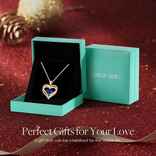 Vista 5 de LOUISA SECRET Love Heart Birthstone Necklaces for Women, 925 Sterling Silver Women Pendant Necklace, Mothers Day Birthday Anniversary Jewelry Gift