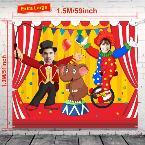 Vista 2 de Blulu Telones de fondo de carnaval para decoración de fiesta de circo de 59 x 51 pulgadas, cartel de fotos de carnaval para puerta, pancarta