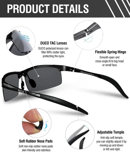Vista 116 de Duco - Gafas de sol deportivas polarizadas para hombre con protección UV 8177s