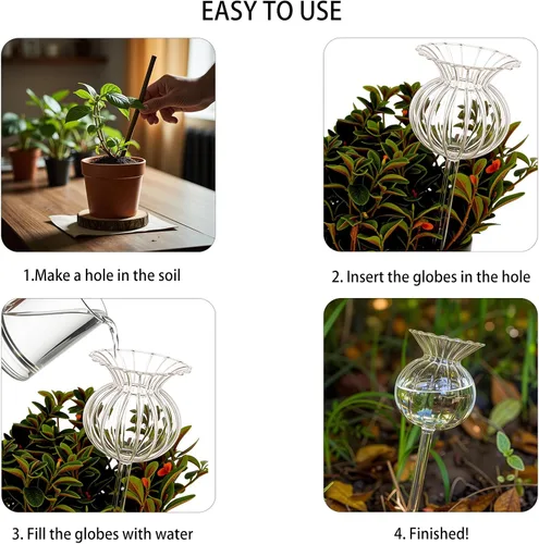 Vista 6 de Adabocute Globos de riego automático para plantas, picos de riego automático con corchos, dispositivos de bombillas de agua de vidrio transparente