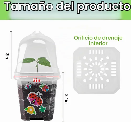 Vista 2 de EBaokuup 10 macetas transparentes para vivero de plantas con cúpula de humedad, maceta de plástico reutilizable de 3 pulgadas con etiquetas