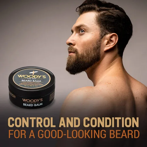 Vista 3 de Woody's Bálsamo para barba 2 en 1 para hombres – Suavizante de barba para hombres y cera de estilo, acondicionador e hidratante de cera de abeja