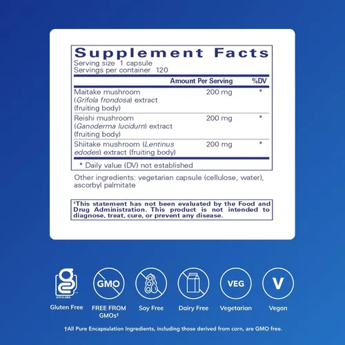 Vista 2 de Pure Encapsulations Fórmula de hongos M/R/S Suplemento hipoalergénico que promueve la salud inmunológica y proporciona apoyo fisiológico de amplio