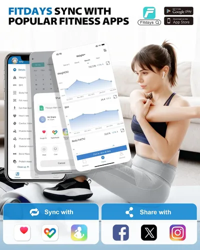 Vista 6 de ABLEGRID Báscula inteligente de grasa corporal, báscula de baño digital recargable para peso corporal, tendencias de gradiente y pantalla de cambio