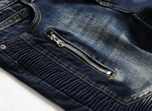 Vista 6 de Skinny Slim Fashion - Jeans elásticos de motociclista de Hip Hop con agujeros rectos rasgados.