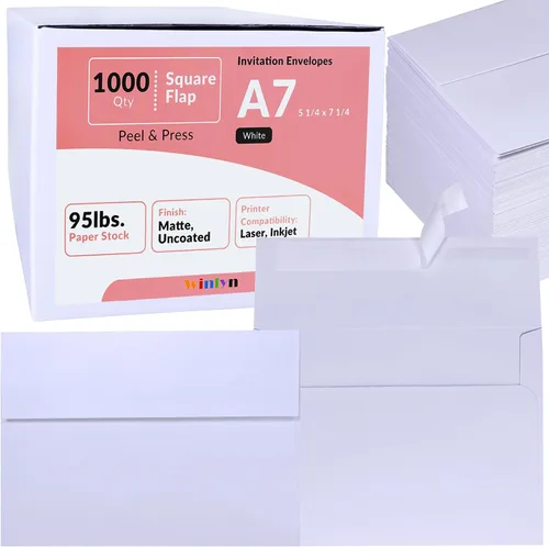 Vista 10 de 500 piezas de sobres de invitación A2 en marrón kraft, autoadhesivos, con solapa cuadrada, 4 3/8 x 5 3/4, sobres de RSVP, sobres de devolución, 100