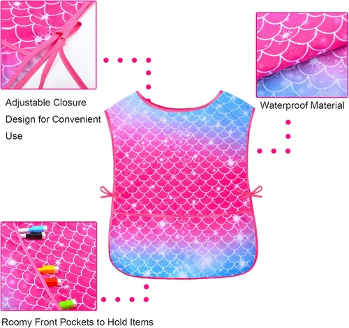 Vista 4 de Sylfairy Bata de arte para niños, impermeable, para pintar, delantal de pintura para niños pequeños