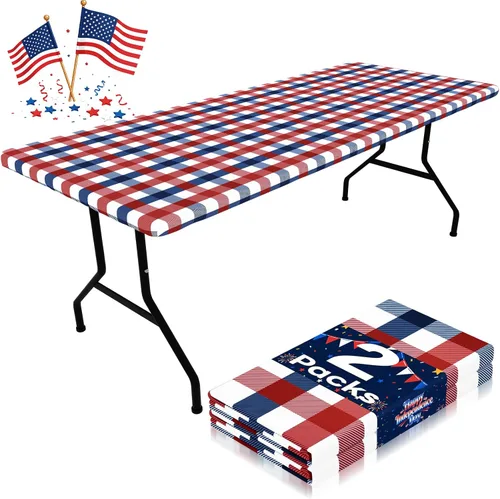 Vista 21 de Smiry Mantel de Mesa de Picnic Paquete de 2, Manteles Ajustables Elásticos Impermeables para Mesas Rectangulares de 18 x 72 pulgadas, Mantel